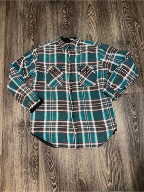 Anchor Blue Vintage Workwear Flannel Shirt Blue, White, &Black Plaid Mens Medium